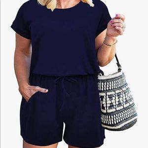 NWT NEMIDOR Black Jersey Tie Elastic Waist Romper Shorts Size Plus 22